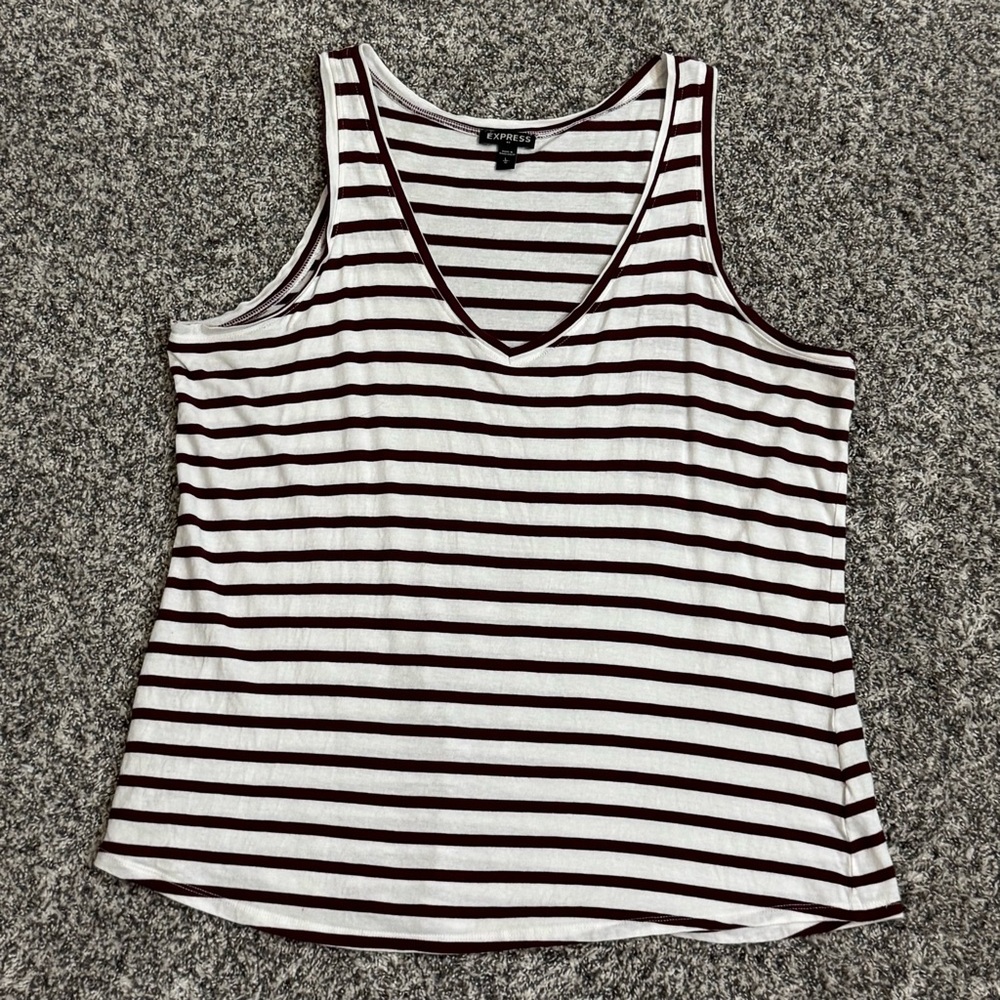 Express Maroon and White Striped Tank Top